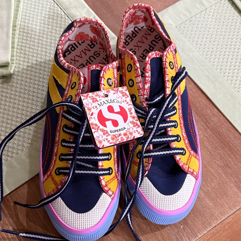 Superga Colorblock High-Top Sneakers - Navy, Yellow & Pink